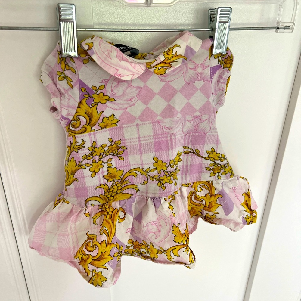 VERSACE Baby Pink Barocco Argyle Romper Dress Onsie 3/6months girl